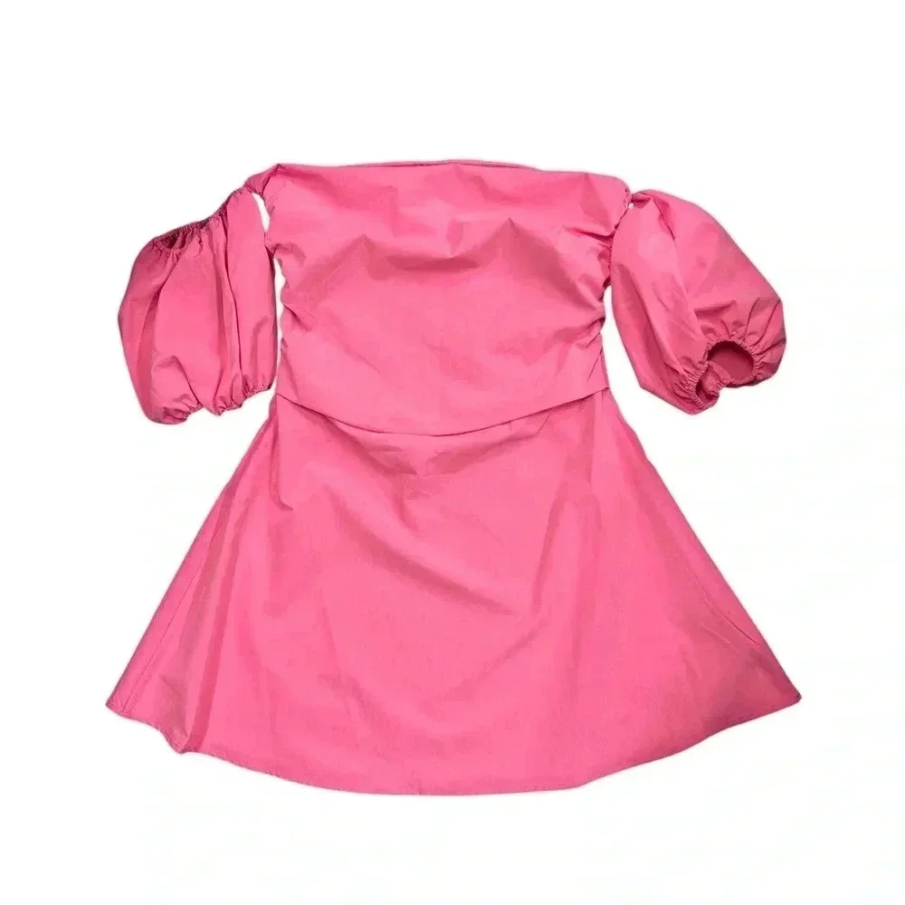 NWT Glam Womens Medium Pink Off‎ Shoulder Puffy Sleeves Dress - Picture 2 of 8